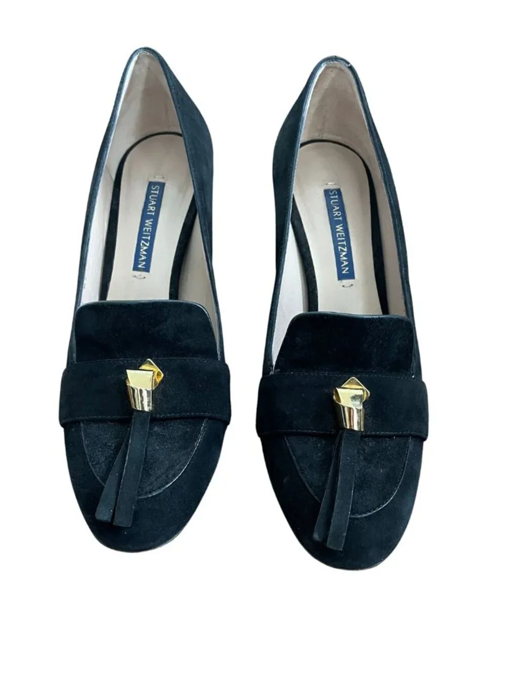 Stuart Weitzman Martha Microknot Black Suede Loafer Pumps Heels Sz 6